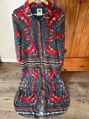 Farm Rio x Anthropologie Floral Button-Front Midi Shirt Dress – Size M